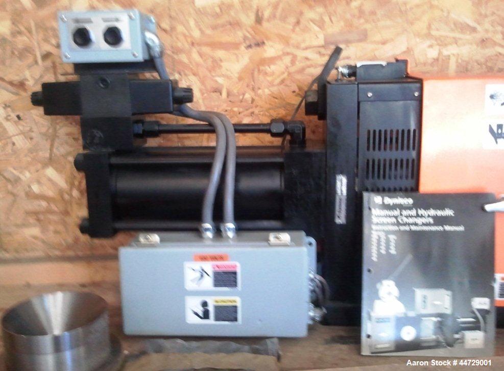Unused- Dynisco 6" Hydraulic Slide Plate Screen Changer, Model EH-60.  Horizontal opposite mounting postion. Body heater 8000 watts, slide plate heater 1600 watts, line voltage 480.  Includes a break...